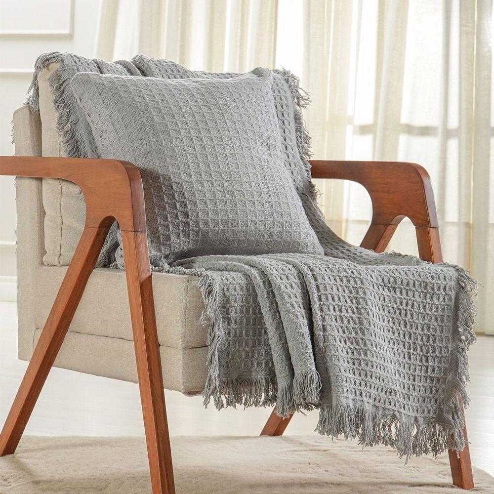 Manta Decorativa Para Sofá Waffle 100% Algodão 160x220cm Platina - 1