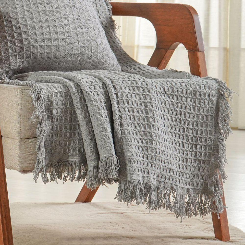 Manta Decorativa Para Sofá Waffle 100% Algodão 160x220cm Platina - 2