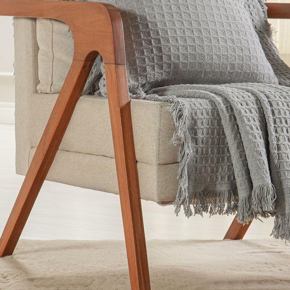 Manta Decorativa Para Sofá Waffle 100% Algodão 160x220cm Platina - 3