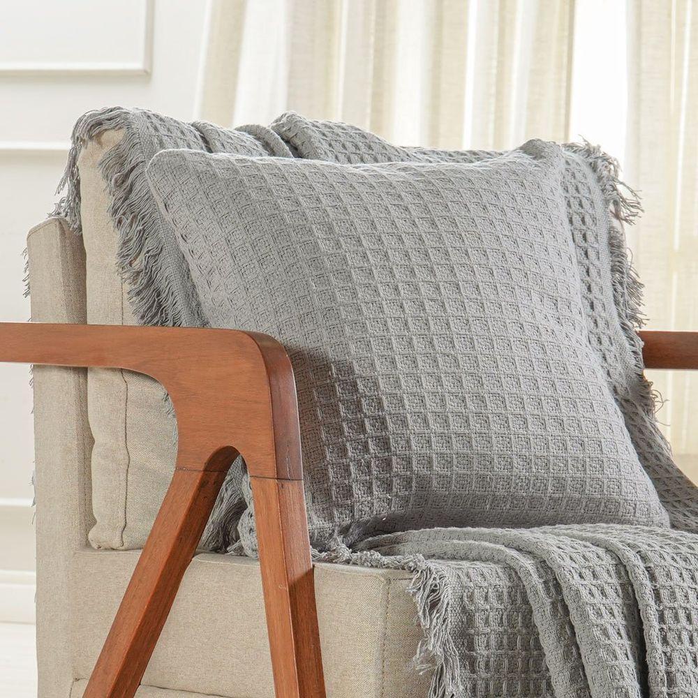 Manta Decorativa Para Sofá Waffle 100% Algodão 160x220cm Platina - 4