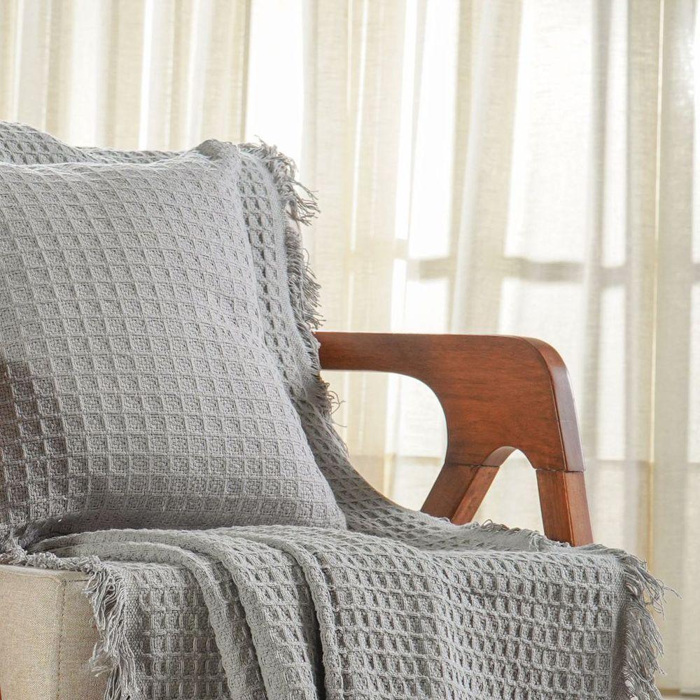 Manta Decorativa Para Sofá Waffle 100% Algodão 160x220cm Platina - 5