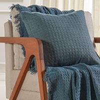 Kit Manta E Almofada Decorativa Para Sofá Waffle 100% Algodão 120x150cm Azul Cobalt - 5