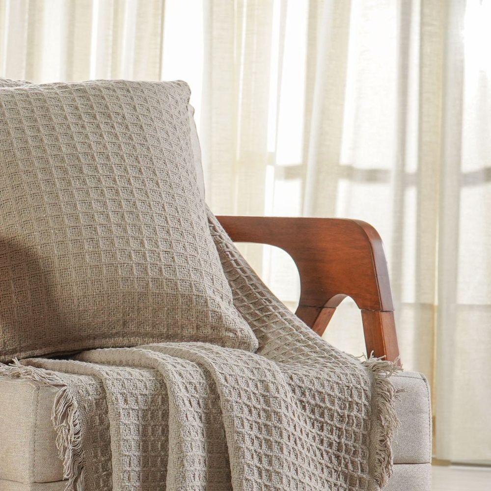 Kit Manta E 2 Capa De Almofada Decorativa Para Sofá Waffle 100% Algodão 120x150cm Cashmere - 6