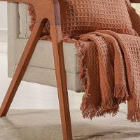 Kit Manta E 2 Capa De Almofada Decorativa Para Sofá Waffle 100% Algodão 120x150cm Terracota - 3