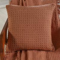 Kit Manta E 2 Capa De Almofada Decorativa Para Sofá Waffle 100% Algodão 120x150cm Terracota