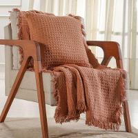 Kit Manta E Capa De Almofada Decorativa Para Sofá Waffle 100% Algodão 120x150cm Terracota - 1