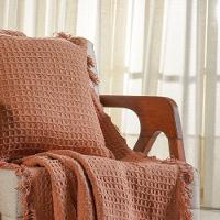 Kit Manta E Capa De Almofada Decorativa Para Sofá Waffle 100% Algodão 120x150cm Terracota - 6