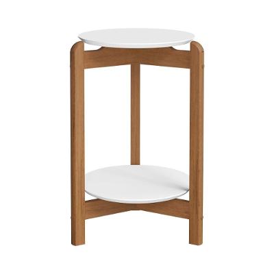 Mesa Lateral Sala Lizz Com Pés De Madeira Maciça Branco cedro