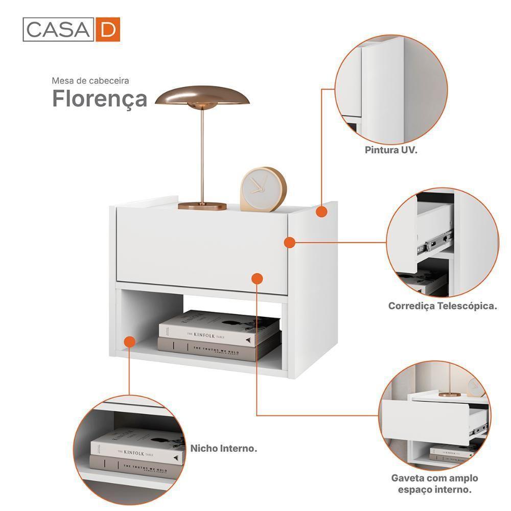 Mesa De Cabeceira Quarto Florença Suspensa Com 1 Gaveta Branco - 5