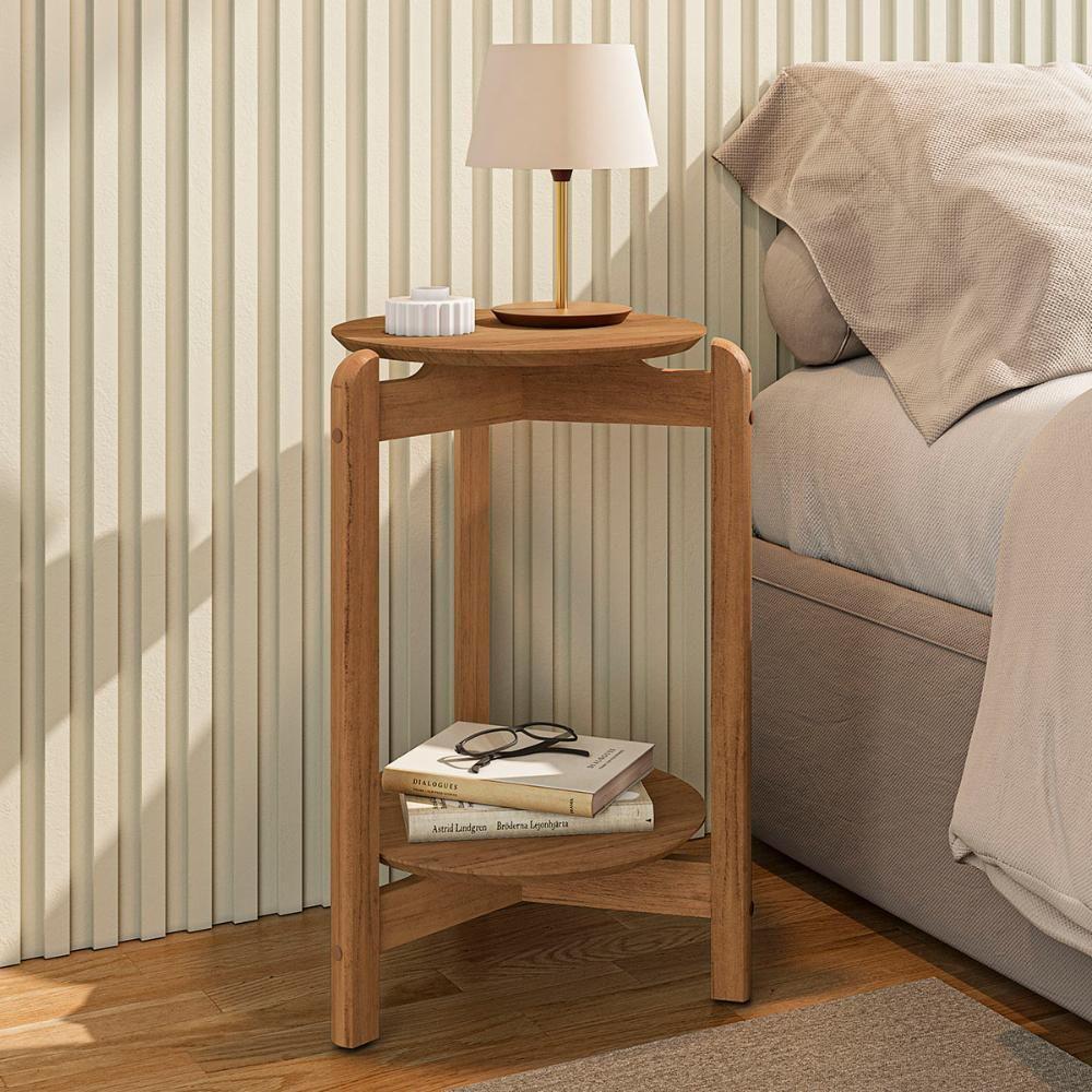 Mesa Lateral Sala Lizz Com Pés De Madeira Maciça Cedro - 2