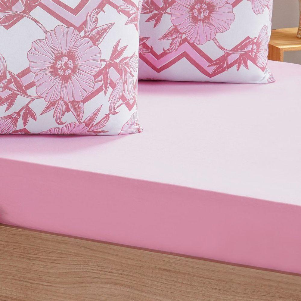 Jogo De Cama Solteiro Dreams Malha 100% Algodão 88x188x25cm Rosa - 4
