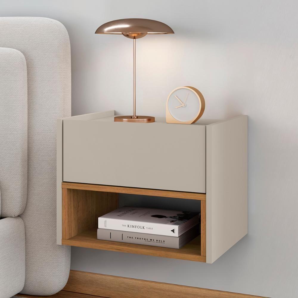 Mesa De Cabeceira Quarto Florença Suspensa Com 1 Gaveta Off White cedro - 2