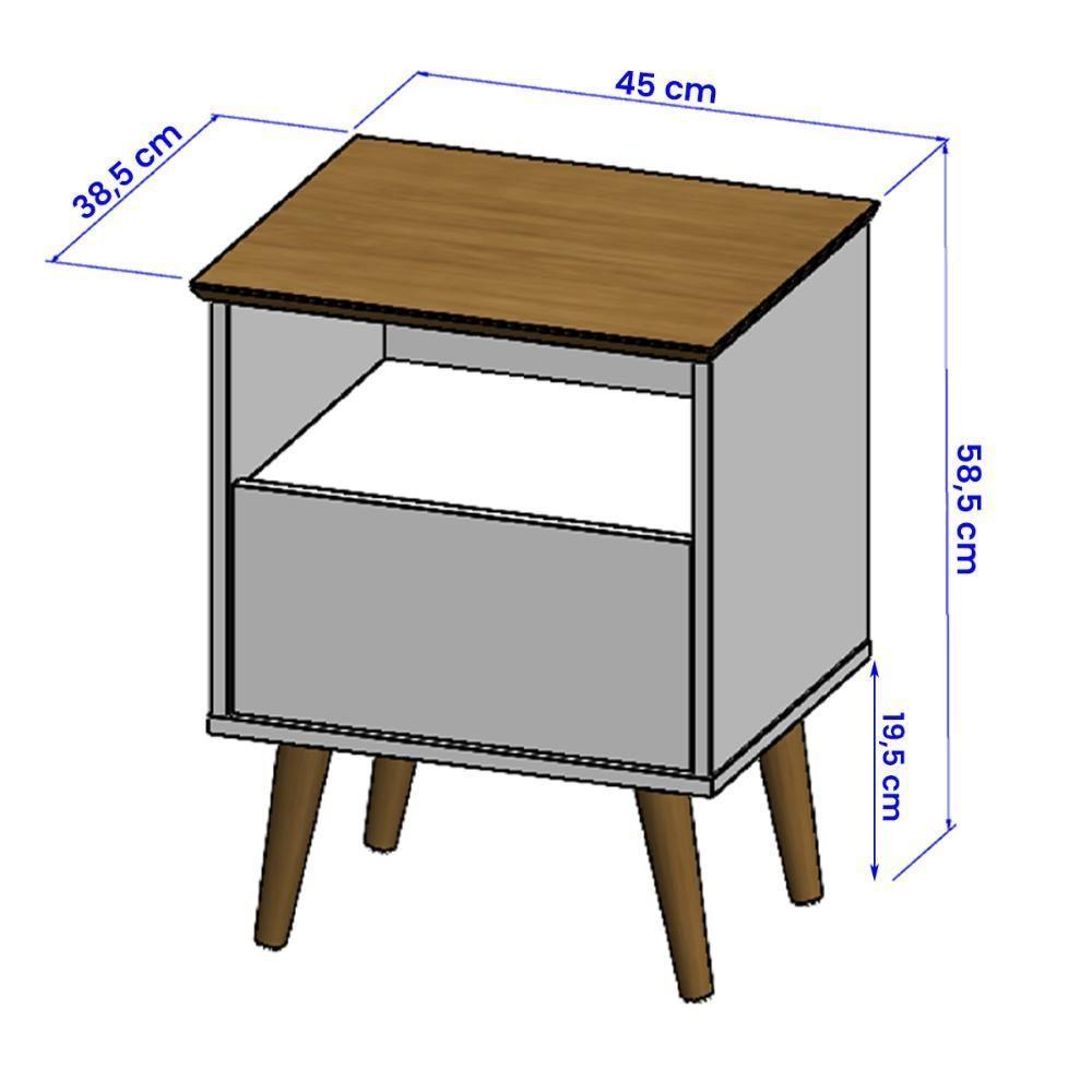 Mesa De Cabeceira Cancun Quarto Pés Madeira Maciça 1 Gaveta Cinamomo off Whitee - 4