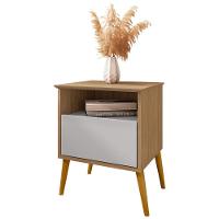 Mesa De Cabeceira Cancun Quarto Pés Madeira Maciça 1 Gaveta Cinamomo off Whitee - 1