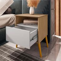 Mesa De Cabeceira Cancun Quarto Pés Madeira Maciça 1 Gaveta Cinamomo off Whitee - 3