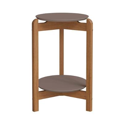 Mesa Lateral Sala Lizz Com Pés De Madeira Maciça Cinza Perola cedro
