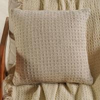 Kit Manta E 2 Capa De Almofada Decorativa Para Sofá Waffle 100% Algodão 120x150cm Amendoa