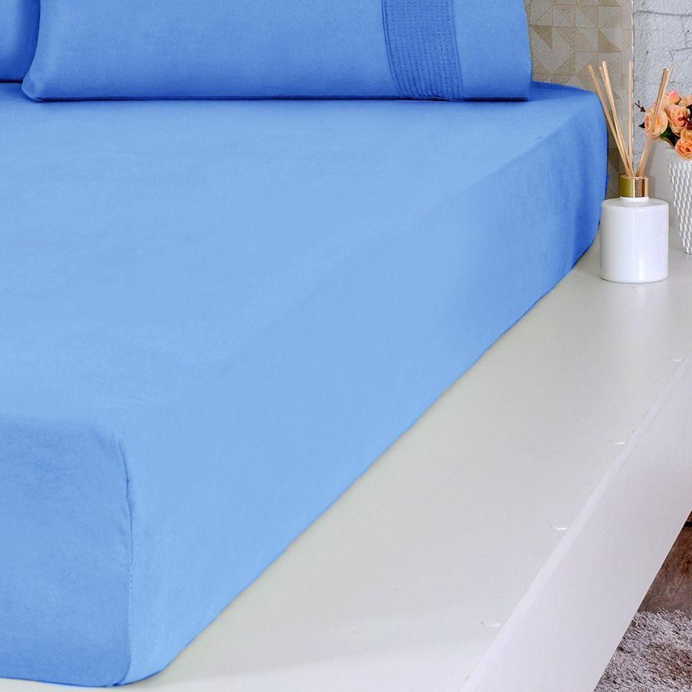Jogo De Cama Casal Malha 3 Pçs Bella Cama 100% Algodão 138x188x30cm Azul - 3