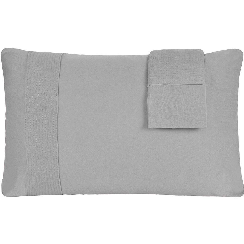 Jogo De Cama Casal Malha 3 Pçs Bella Cama 100% Algodão 138x188x30cm Cinza - 5