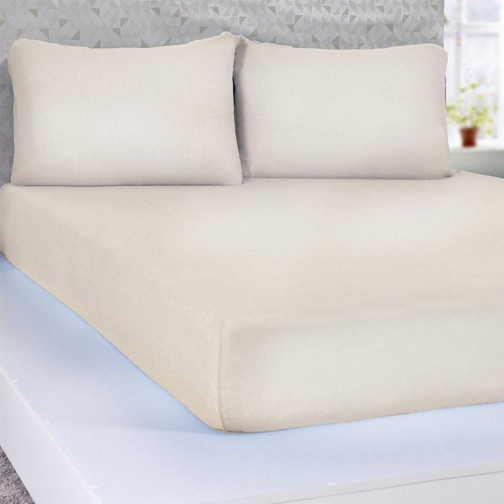 Jogo De Cama Solteiro Serena 3 Pçs Malha 100% Algodão 88x188x23cm Pérola - 1