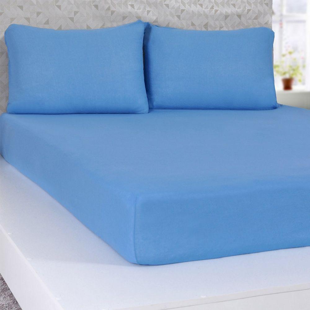 Jogo De Cama Queen Serena 3 Pçs Malha 100% Algodão 158x198x30cm Azul - 1