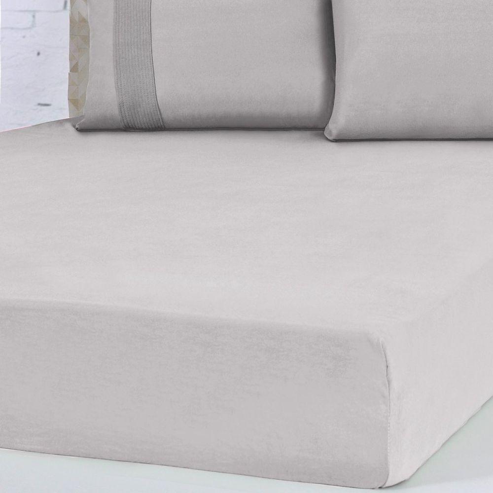 Jogo De Cama Queen Malha 3 Pçs Bella Cama 100% Algodão 158x198x35cm Cinza - 3