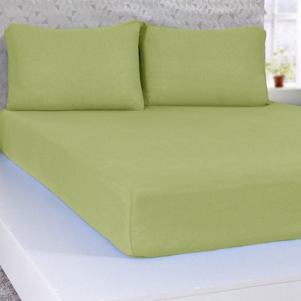 Jogo De Cama Queen Serena 3 Pçs Malha 100% Algodão 158x198x30cm Verde - 1