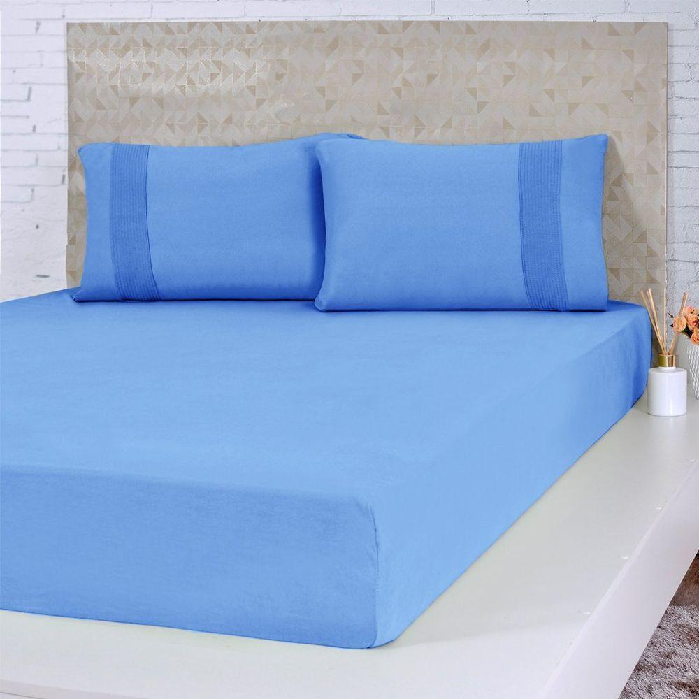 Jogo De Cama King Malha 3 Pçs Bella Cama 100% Algodão 193x203x40cm Azul - 1