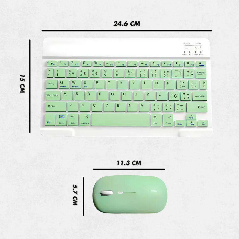Kit Teclado + Mouse Verde Sem Fio Slim Com Conexão Bluetooth - 8