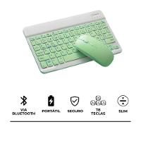 Kit Teclado + Mouse Verde Sem Fio Slim Com Conexão Bluetooth - 9
