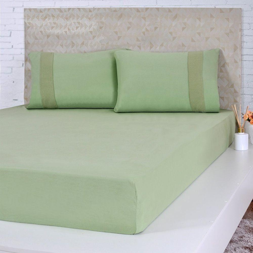 Jogo De Cama Solteiro Malha 3 Pçs Bella Cama 100% Algodão 88x188x30cm Verde - 1