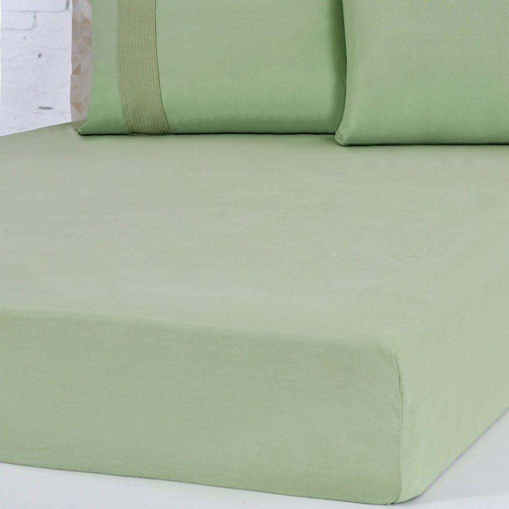 Jogo De Cama Solteiro Malha 3 Pçs Bella Cama 100% Algodão 88x188x30cm Verde - 2