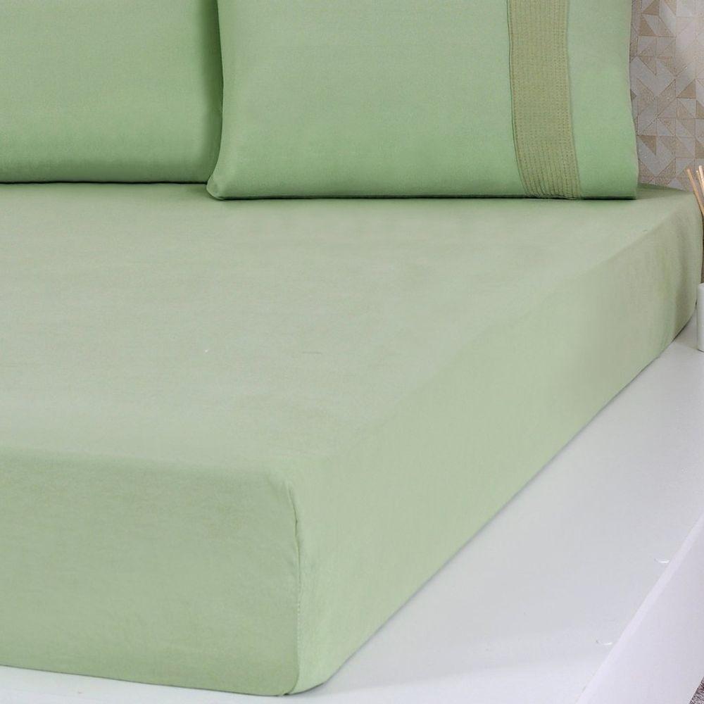 Jogo De Cama Solteiro Malha 3 Pçs Bella Cama 100% Algodão 88x188x30cm Verde - 3