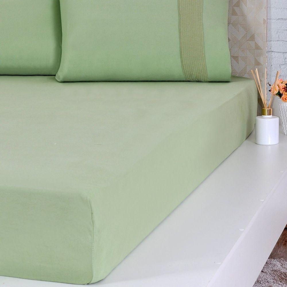 Jogo De Cama Solteiro Malha 3 Pçs Bella Cama 100% Algodão 88x188x30cm Verde - 4