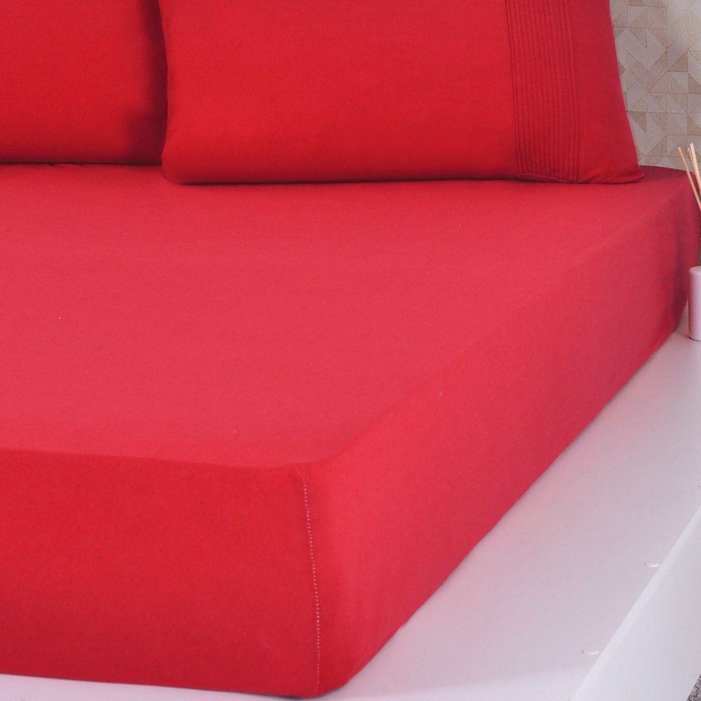 Jogo De Cama Queen Malha 3 Pçs Bella Cama 100% Algodão 158x198x35cm Vermelho - 3
