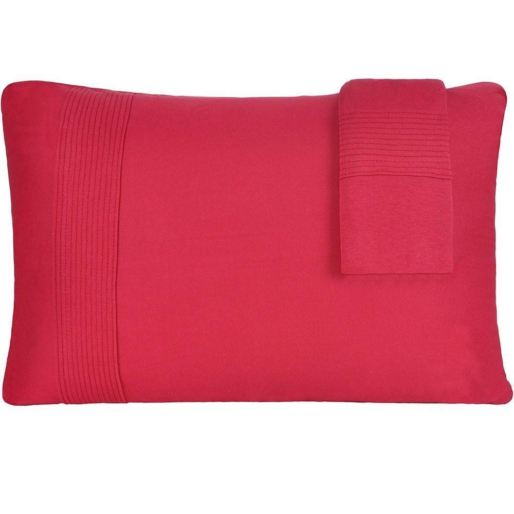 Jogo De Cama Queen Malha 3 Pçs Bella Cama 100% Algodão 158x198x35cm Vermelho - 5