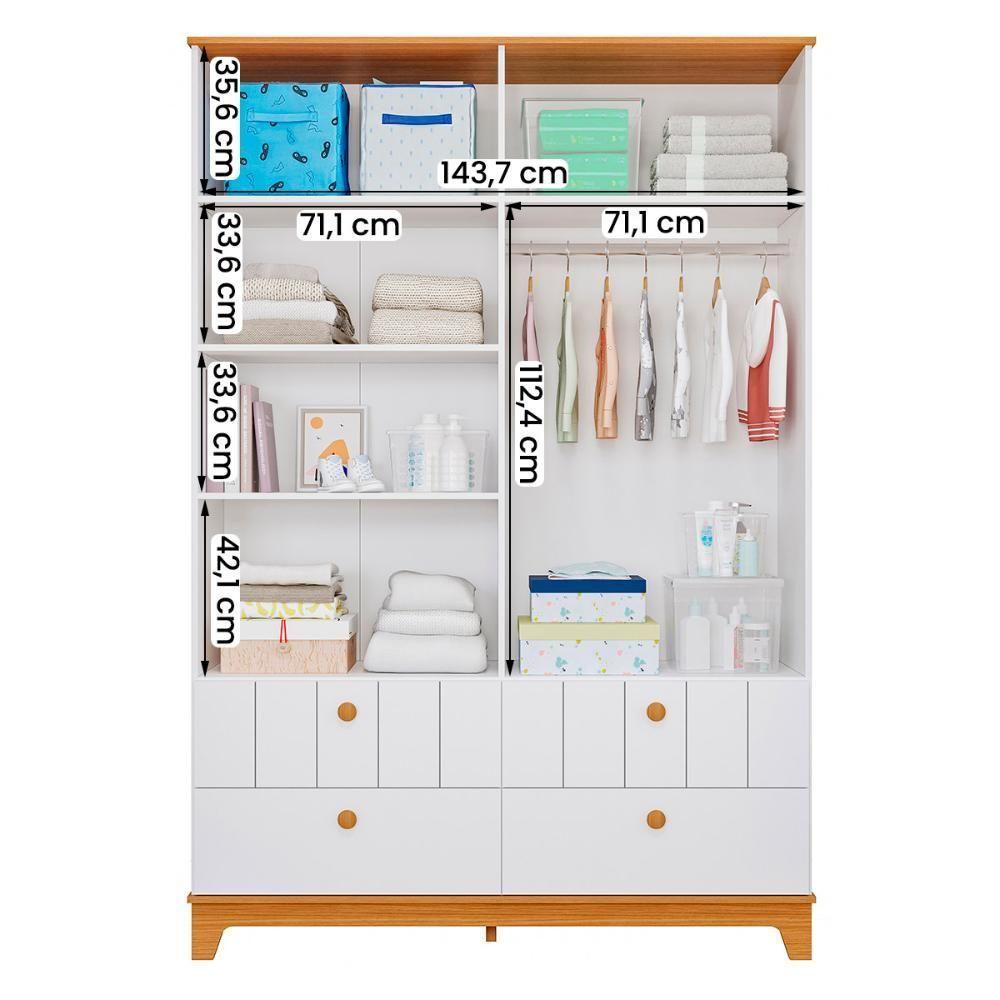 Kit Quarto Infantil Biscoito Berço Colchão Cômoda Roupeiro Branco Acetinado/nature - 5