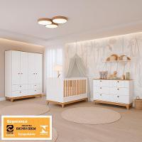 Kit Quarto Infantil Biscoito Berço Colchão Cômoda Roupeiro Branco Acetinado/nature - 2