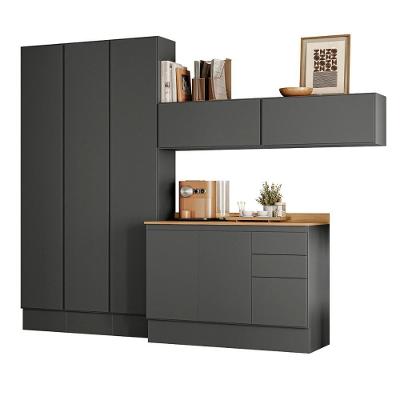 Módulos De Escritório Acácia 280cm 7 Portas 3 Gavetas Rodapé Chumbo