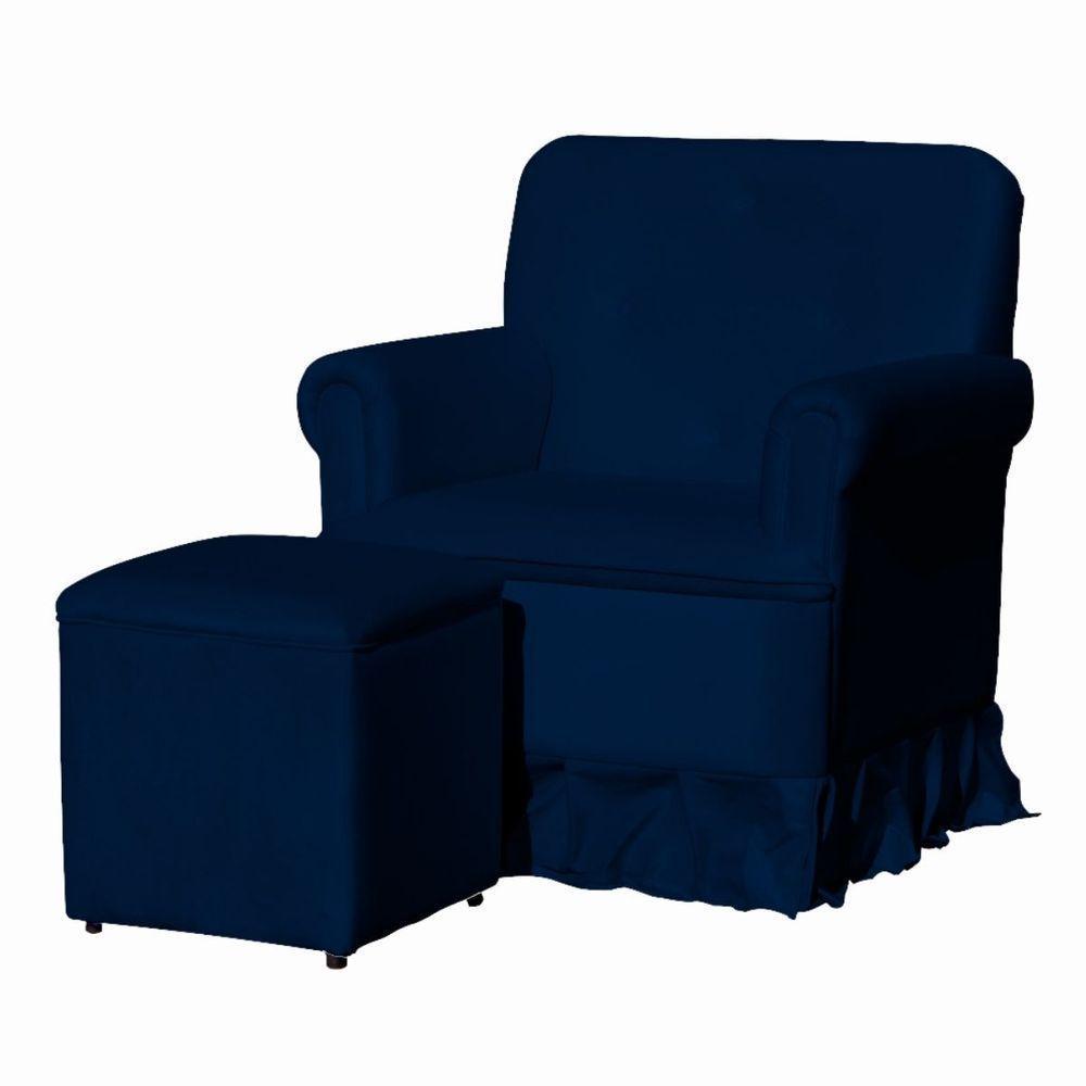 Poltrona De Amamentação Com Balanço E Puff Lara Veludo Azul Marinho - 3