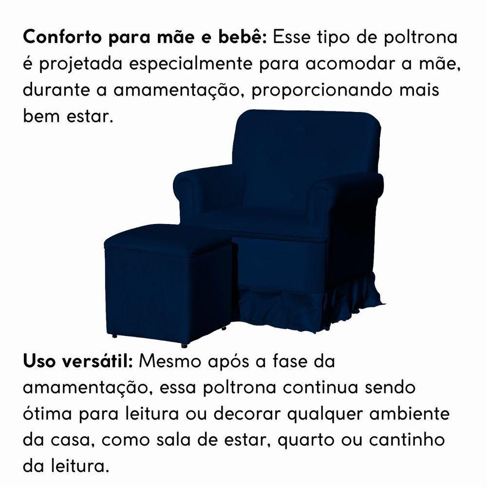 Poltrona De Amamentação Com Balanço E Puff Lara Veludo Azul Marinho - 6