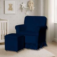 Poltrona De Amamentação Com Balanço E Puff Lara Veludo Azul Marinho - 1