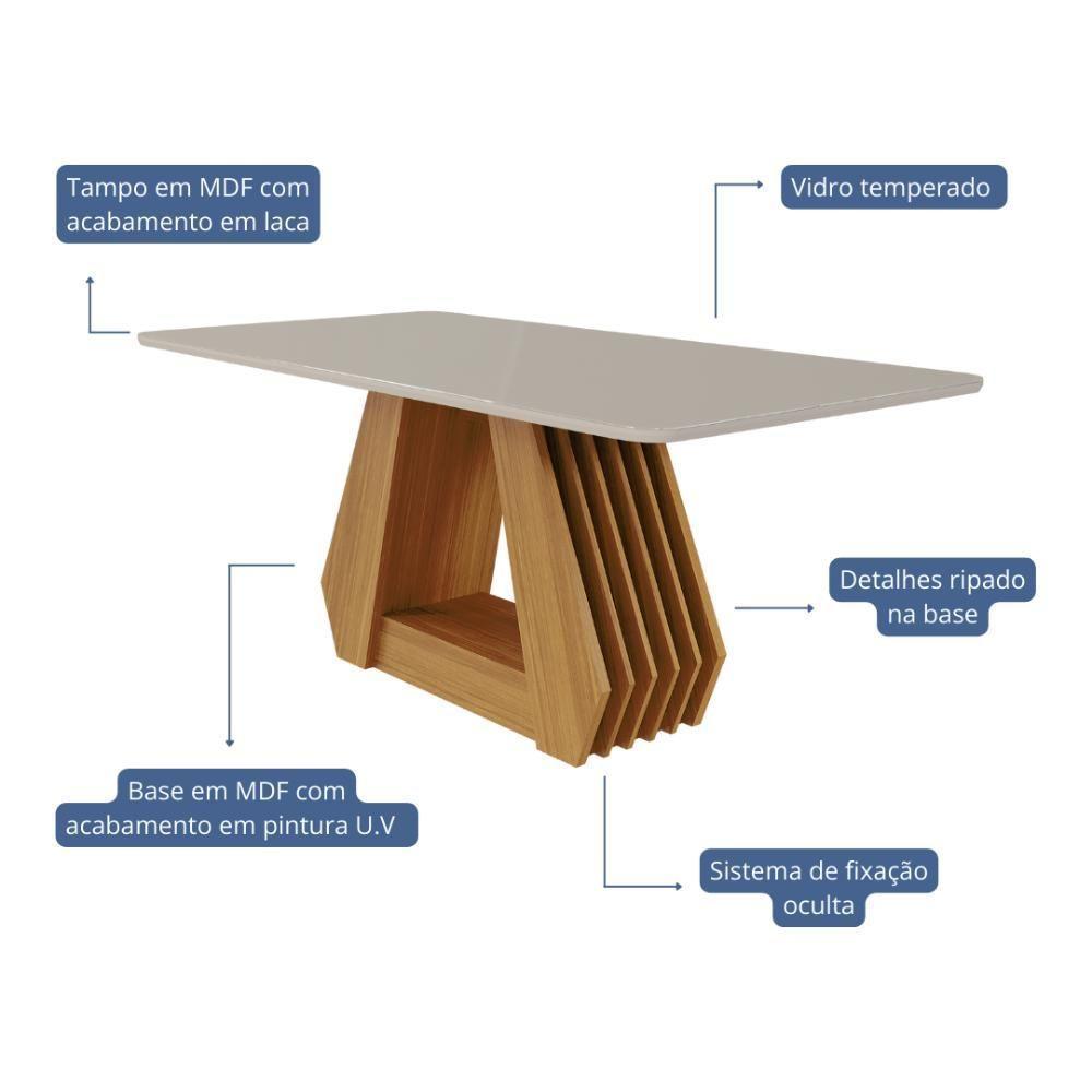 Mesa De Jantar Com 6 Lugares 180cm Agata Nature/off White Cimol Móveis - 3