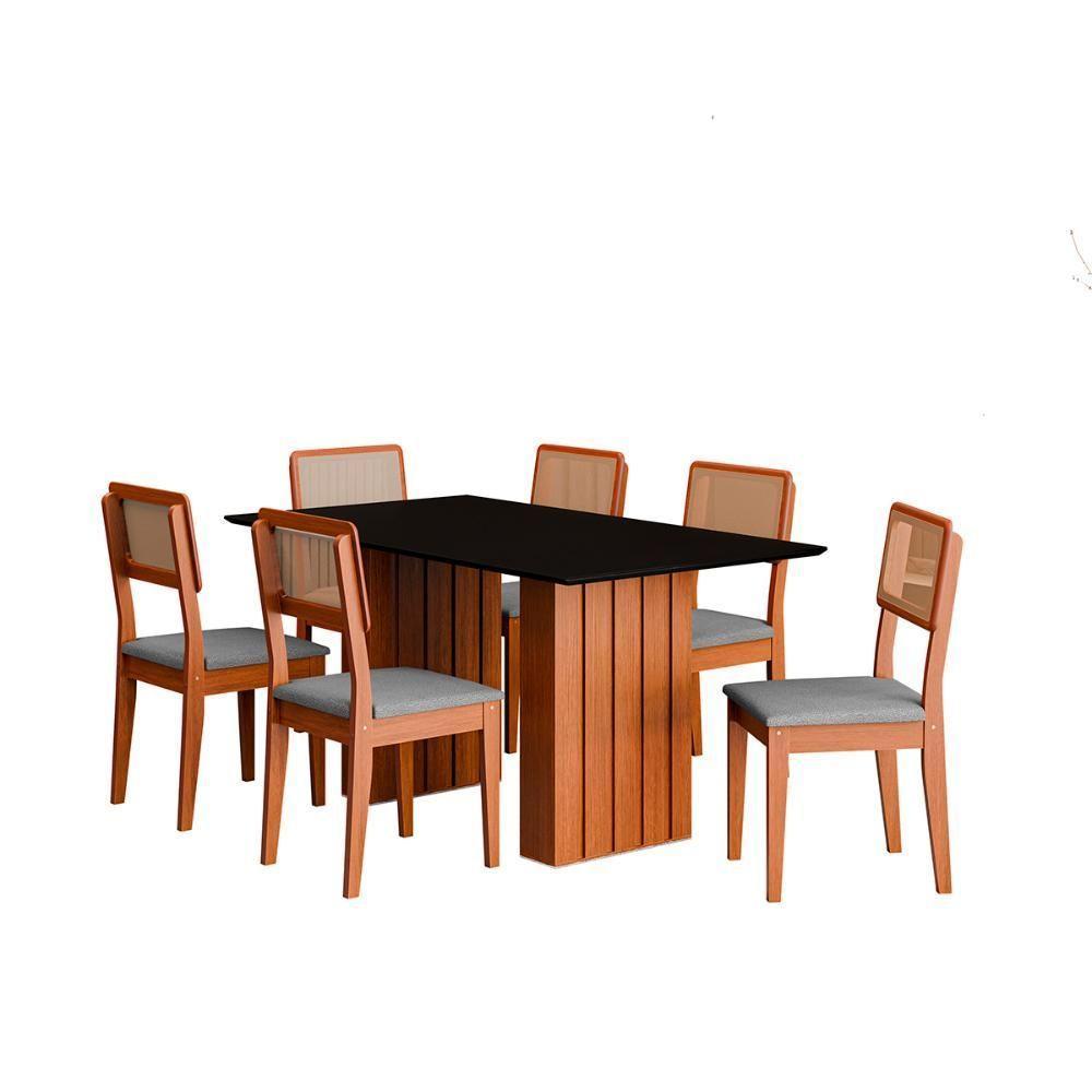 Kit Mesa Jantar Santiago 160 Com Tampo De Vidro E 6 Cadeiras Cinamomo/preto/grafite Boucle - 1