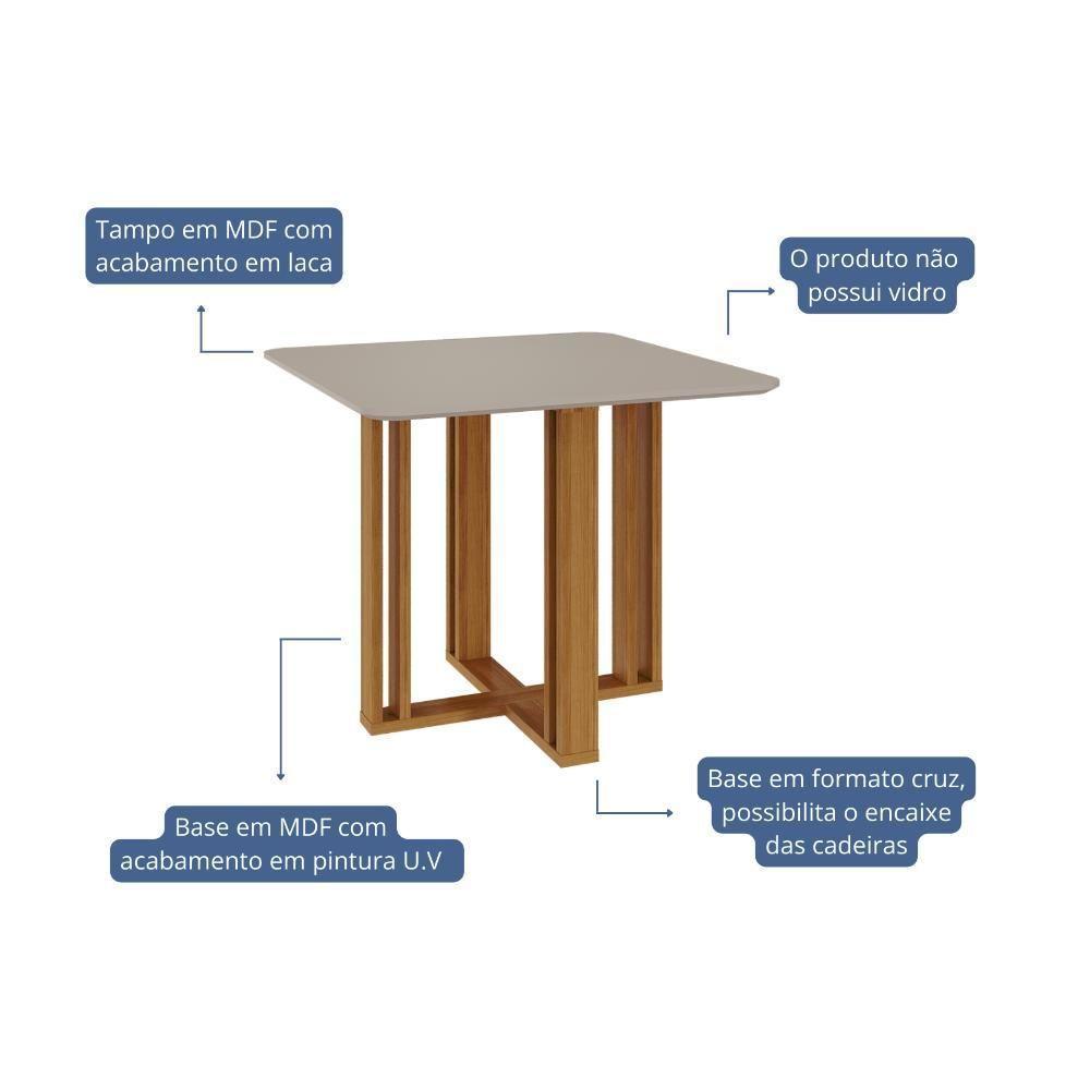 Mesa De Jantar Quadrada Com 4 Lugares Flora Nature/off White Cimol Móveis - 3