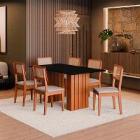 Kit Mesa Jantar Santiago 160 Com Tampo De Vidro E 6 Cadeiras Cinamomo/preto/nevoa Boucle - 2