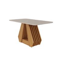 Mesa De Jantar Em Mdf Com Tampo De Vidro 130 Cm Agata Off White/nature Cimol Móveis - 1