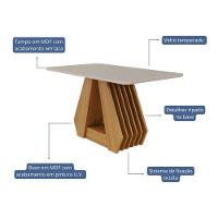 Mesa De Jantar Em Mdf Com Tampo De Vidro 130 Cm Agata Off White/nature Cimol Móveis - 3