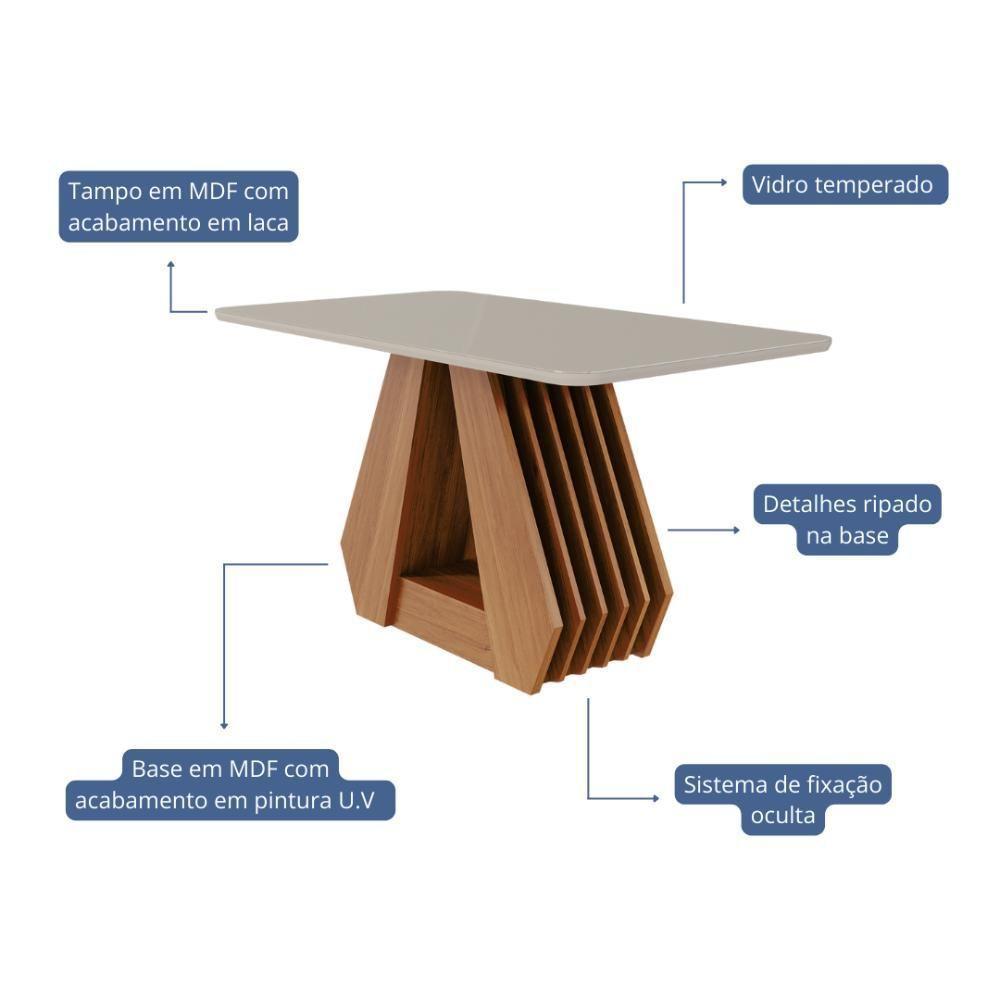Mesa De Jantar Em Mdf Com Tampo De Vidro 130 Cm Agata Cinamomo/off White Cimol Móveis - 3