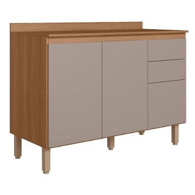 Balcão De Cozinha Acacia 120cm Com Tampo 2 Portas 3 Gavetas Ipe/fendy